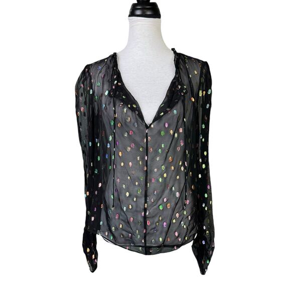 Diane Von Furstenburg DVF Lilian Metallic Dot Long Sleeve Sheer Blouse - Picture 3 of 12